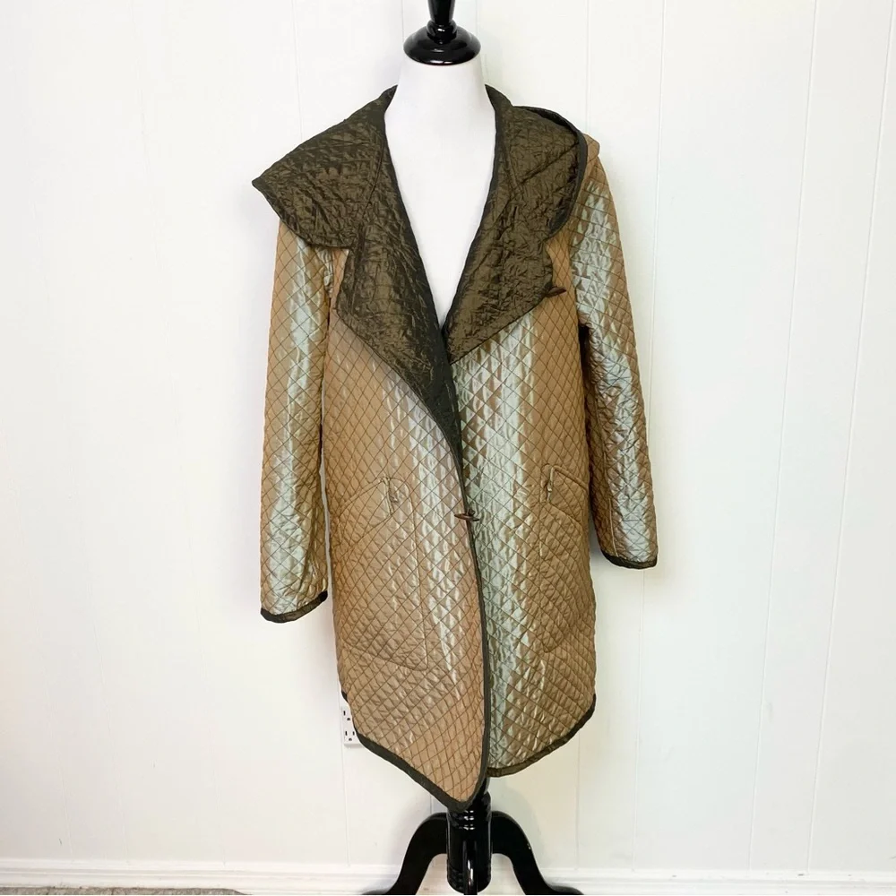 Mycra Pac One‎ Womens Sz P Quilted Brown Gold Metallic Reversible Rain Coat